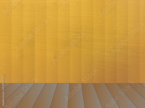 Gold wallpaper in room with wooden floor