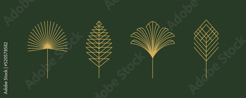 flower and leaf in Bohemian style vintage wall art. Vector set of linear floral leaf boho icons and symbols. abstract design elements for decoration in modern minimalist style