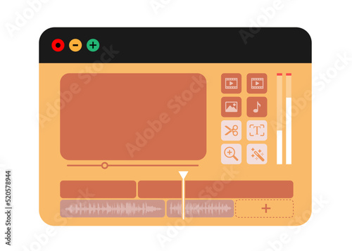 Screen  application  Video Editing for editors. Post Production timeline editing. Video Timeline display. Interface Windows Program Editing.