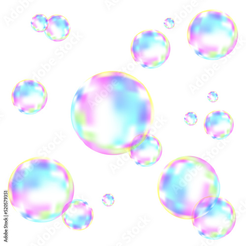 Set of realistic transparent colorful soap  bubbles.
