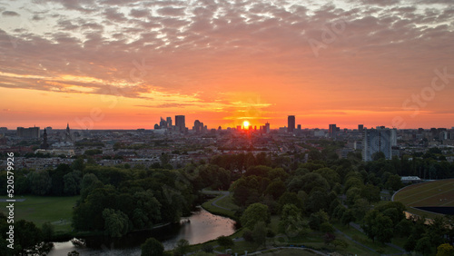 Sunrise behind the skyline of The Hague, Netherlands © Louis