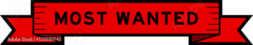 Ribbon label banner with word most wanted in red color on white background