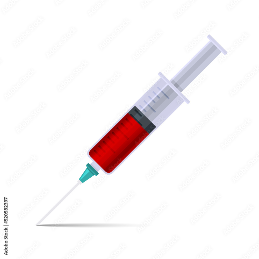Medical Syringe with Blood Icon on White Background. Vector Medical Syringe with Blood Icon on White Background. Vector