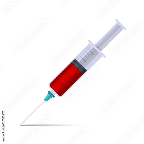 Medical Syringe with Blood Icon on White Background. Vector