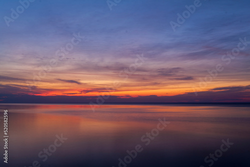 Panoramic view of seascape sunset at the Atlantic Ocean in Woodland State Park, Long Island the USA. High-quality photo