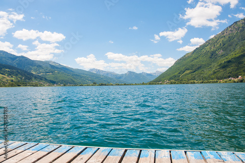 Plav lake in Montenegro (Mountain Prokletije). View on a lake between mountain.
