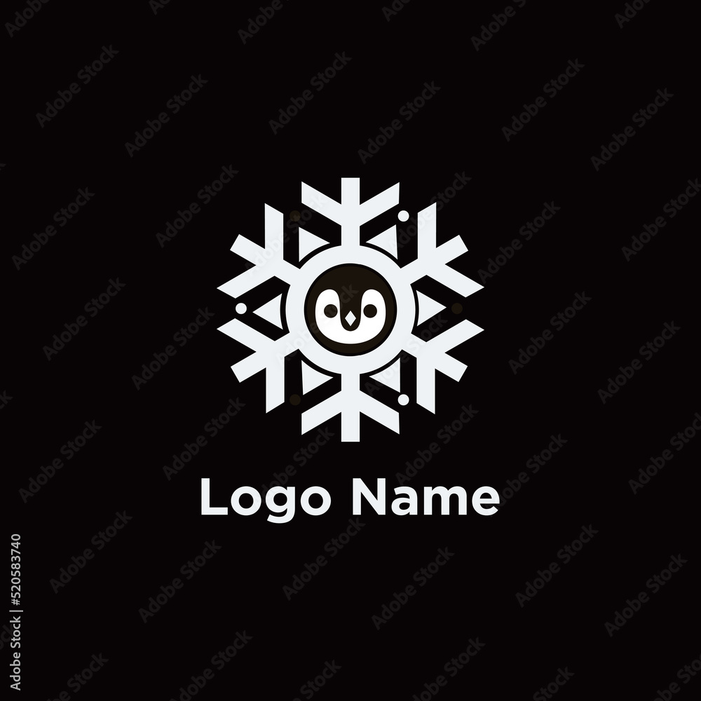 snowflake penguin logo, isolated from snowflake shape with penguin face inside.