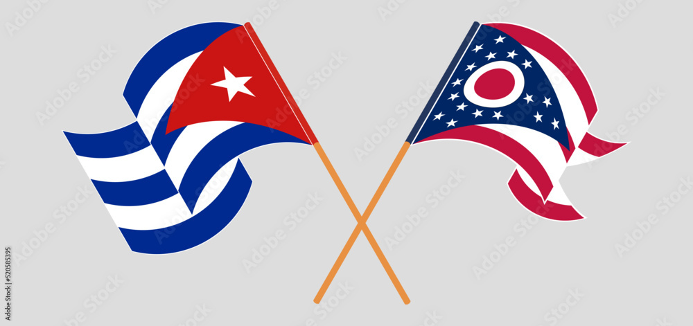 Crossed and waving flags of Cuba and the State of Ohio Crossed and waving flags of Cuba and the State of Ohio