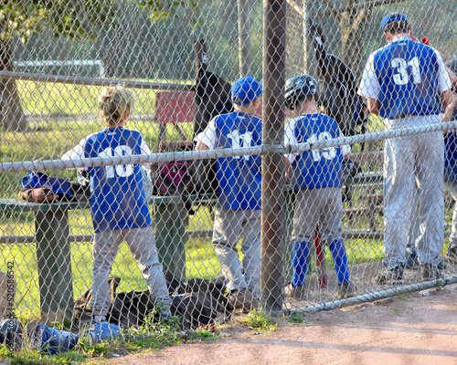 Children softball team getting ready for a game