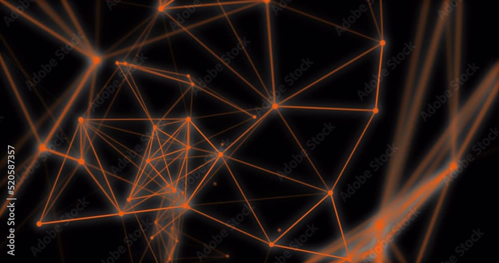 Geometrical orange polygonal Lines And Dots move randomly, loop, alpha channel, transparent background. Concept data, space, wallpaper, mechanism, movement, dna, futuristic future.