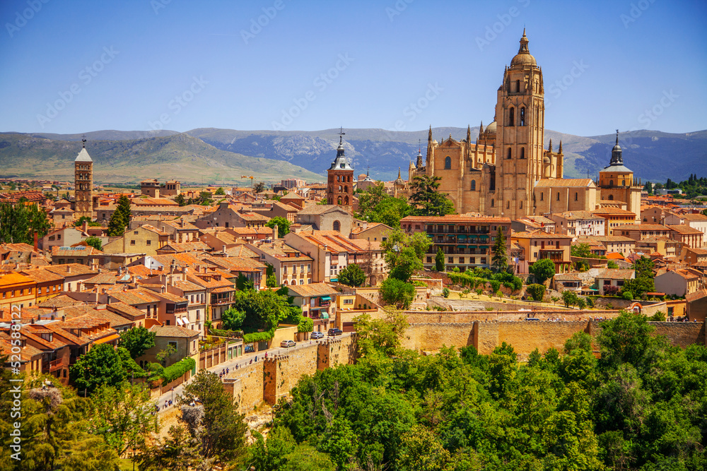 SEGOVIA / SPAIN - MAY 27TH, 2022: Panoramic View of Segovia, Old Town 
