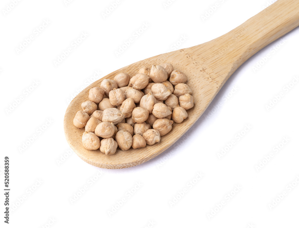 Chickpeas on a spoon isolated over white background Chickpeas on a spoon isolated over white background