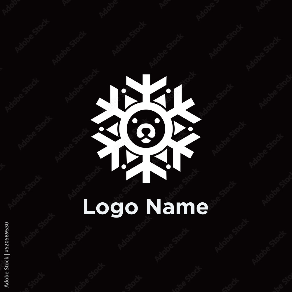 snowflake bear logo, isolated from snowflake shape with bear head inside. snowflake bear logo, isolated from snowflake shape with bear head inside.