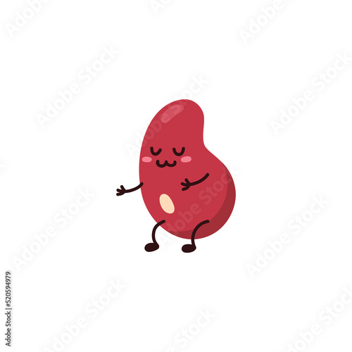 Funny kidney bean dancing with cute face, flat vector illustration isolated on white background.