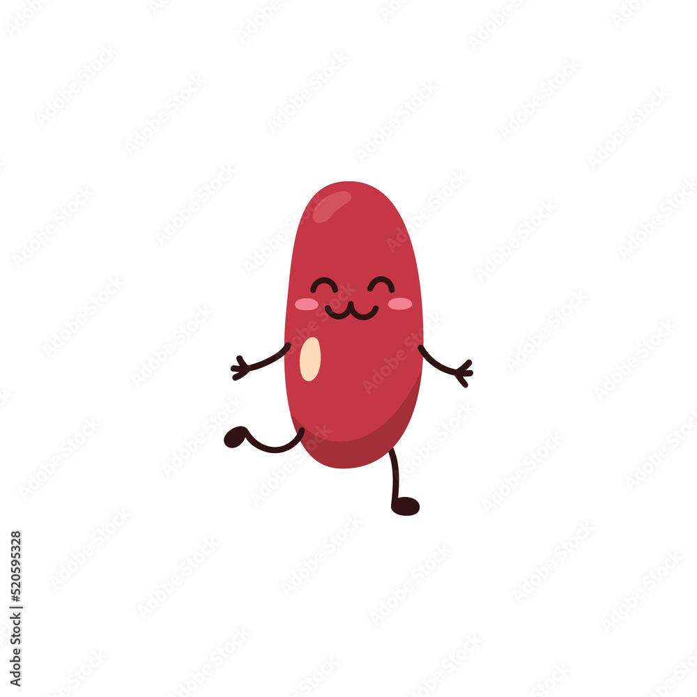 Kidney bean cartoon character jumping with cute smile, flat vector ...