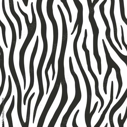 Zebra stripes seamless pattern design flat monochrome vector illustration.