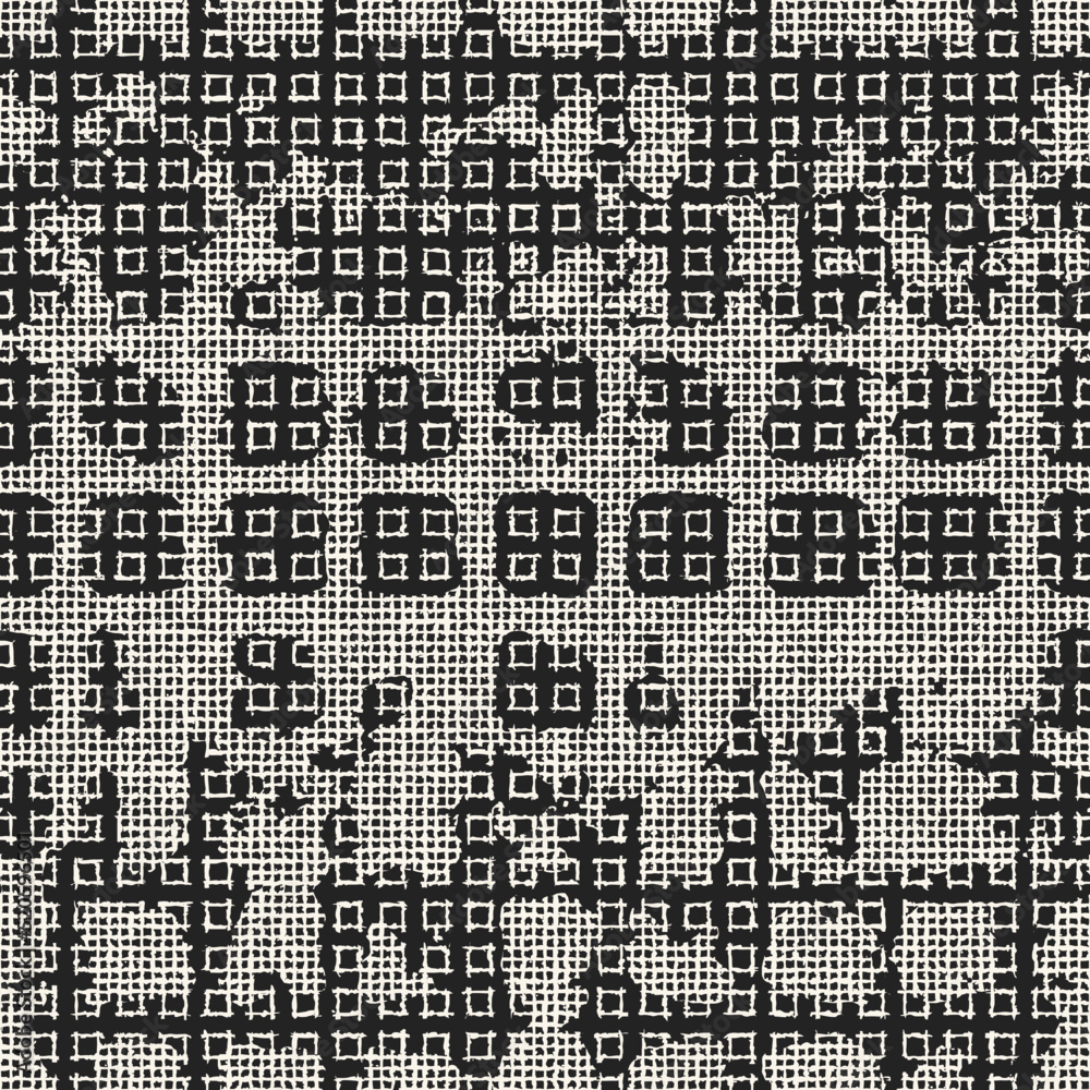Monochrome Distressed Mesh Textured Checked Pattern Monochrome Distressed Mesh Textured Checked Pattern