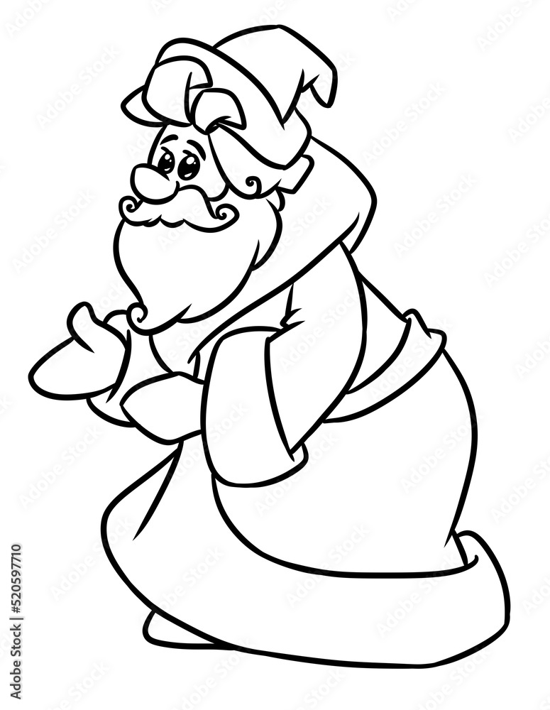 Santa Claus winter outfit wizard new year red coat character cartoon illustration coloring page Santa Claus winter outfit wizard new year red coat character cartoon illustration coloring page