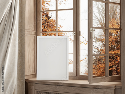 Fall frame mockup in home interior background  3d render