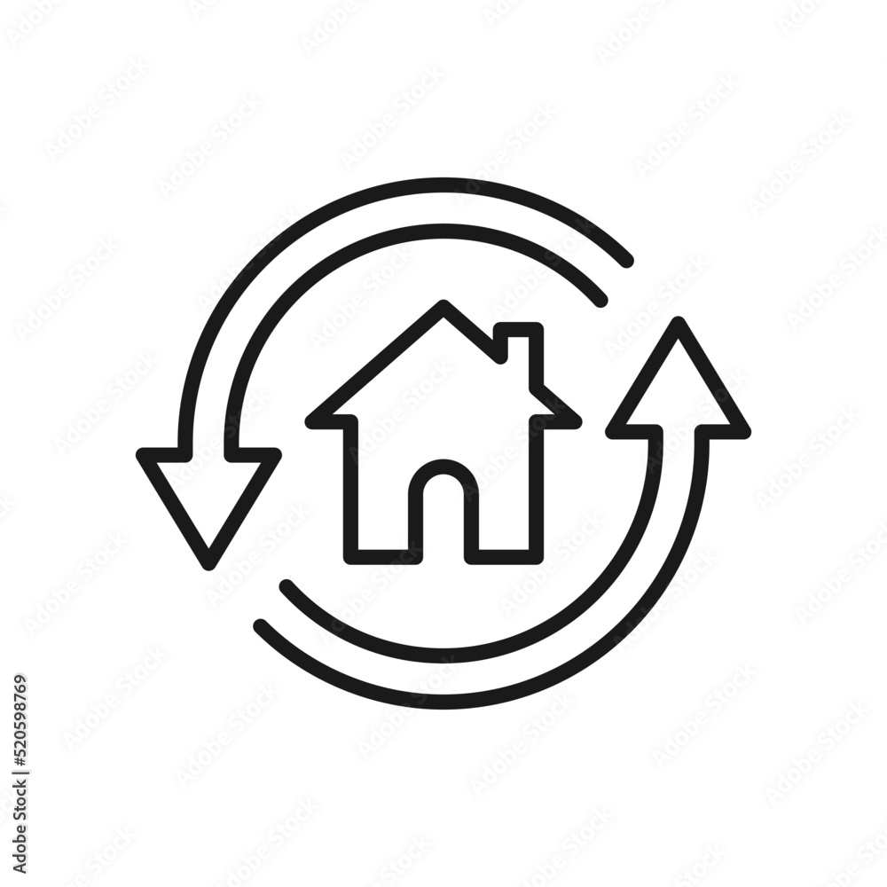 House in circular arrows. Home sync icon line style isolated on white background. Vector illustration House in circular arrows. Home sync icon line style isolated on white background. Vector illustration