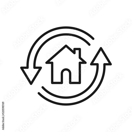 House in circular arrows. Home sync icon line style isolated on white background. Vector illustration