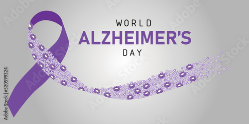 World Alzheimer's Day bannerю Horizontal illustration of ribbon with flowers