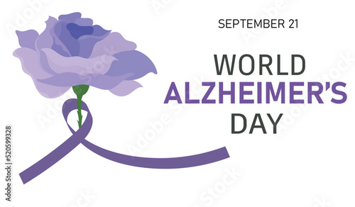 World Alzheimer's Day vector illustration. Medical banner with rose flower and ribbon. 