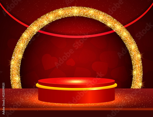 Vector illustration background with shining stage and golden arch
