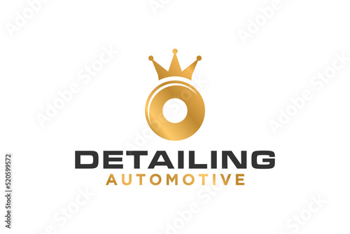 Car detailing O letter initial with luxury crown logo design simple mnimalist icon symbol