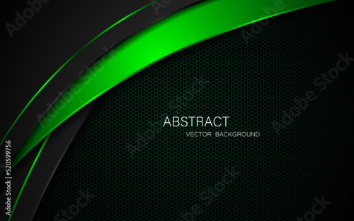 Abstract black and green curves on dark steel mesh background with free space for design. modern technology innovation concept background	