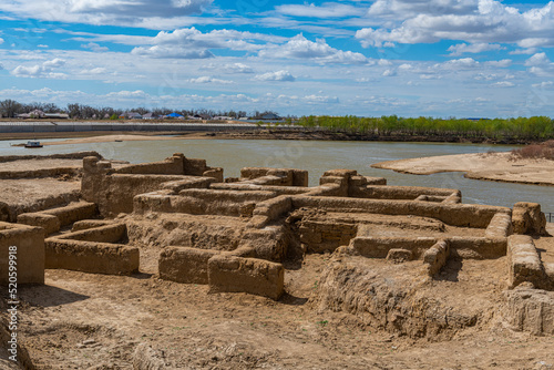 Saray-Juk ancient settlement on the Ural River, Atyrau, Kazakhstan photo