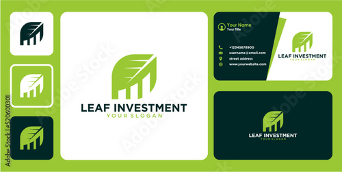 investment logo design with leaves and business card