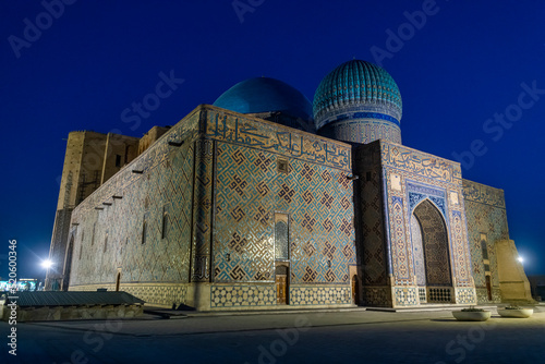 Night shot of the Mausoleum of Khoja Ahmed Yasawi, UNESCO World Heritage Site, Turkistan, Kazakhstan photo
