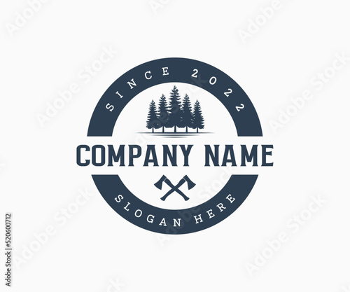 Pine Tree Logo. Forest Logo. Woodwork, Lumberjack Logo Template