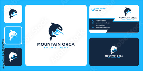 mountain logo design with orca and business card
