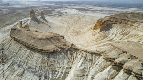 Aerial of Bozzhira Canyon, Ustyurt plateau, Mangystau, Kazakhstan photo