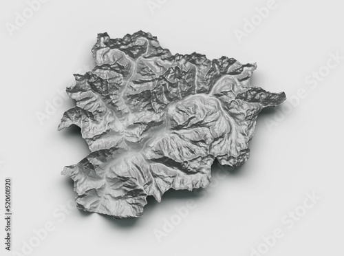 Photo 3D rendering of a grey outlined map piece of Andorra on grey background