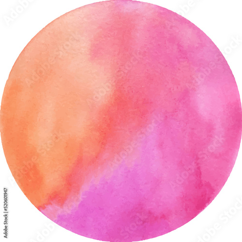 Round watercolor stain on white background, with overflow gradients of orange and red. Smears of paints