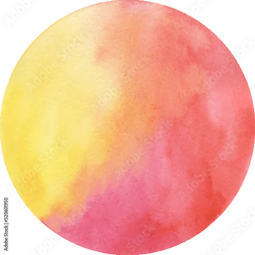 Round watercolor stain on white background, with overflow gradients of yellow and red. Smears of paints