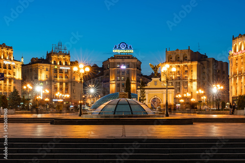 Kyiv's Independence Square (Maidan Nezalezhnosti) during blue hour, Kyiv (Kiev), Ukraine photo