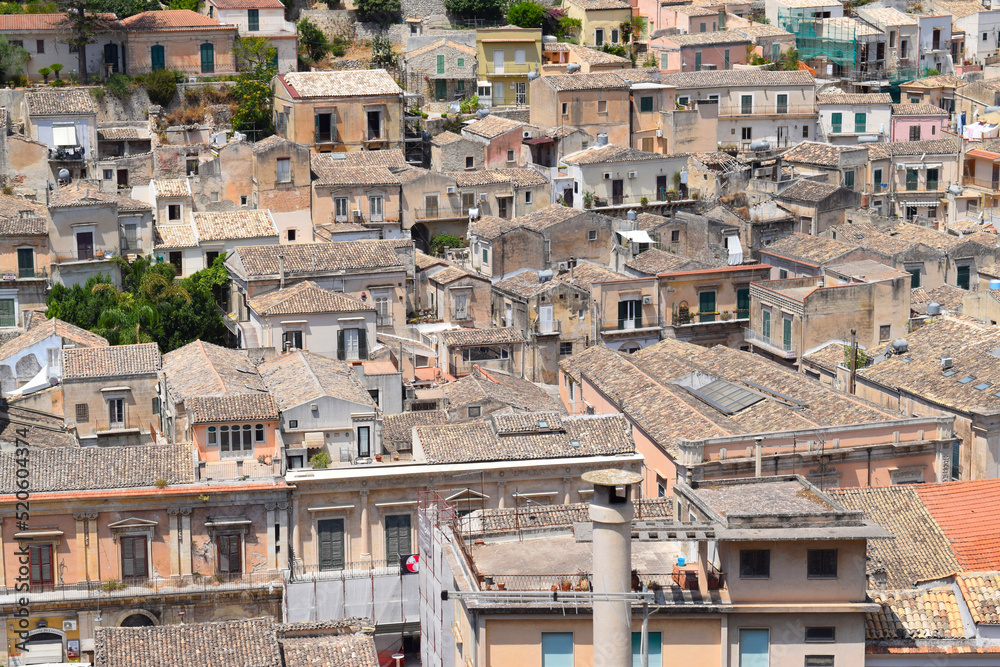 Tiled roofs of ancient inner city of Modica, Sicily
