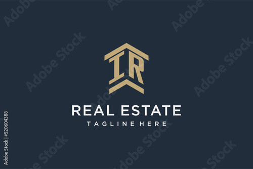 Initial IR logo for real estate with simple and creative house roof icon logo design ideas