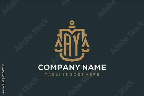 Initial AY logo for law firm with luxury modern scale and shield icon logo design photo