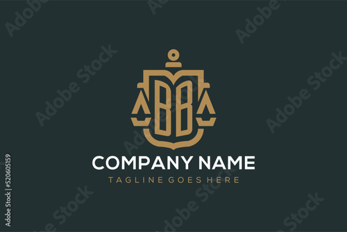 Initial BB logo for law firm with luxury modern scale and shield icon logo design