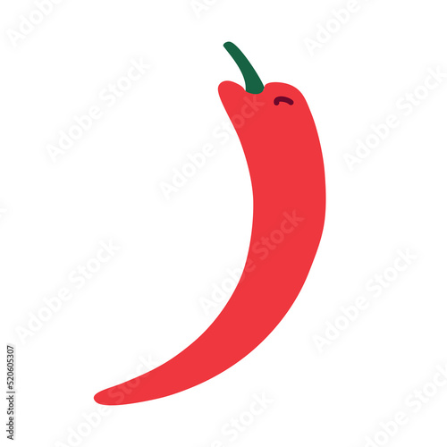 Hand drawn hot chili pepper doodle icon, vector illustration of a chile pepper, isolated colored clipart on white background, organic vegetarian spicy eating, farm vegetable, Mexican food