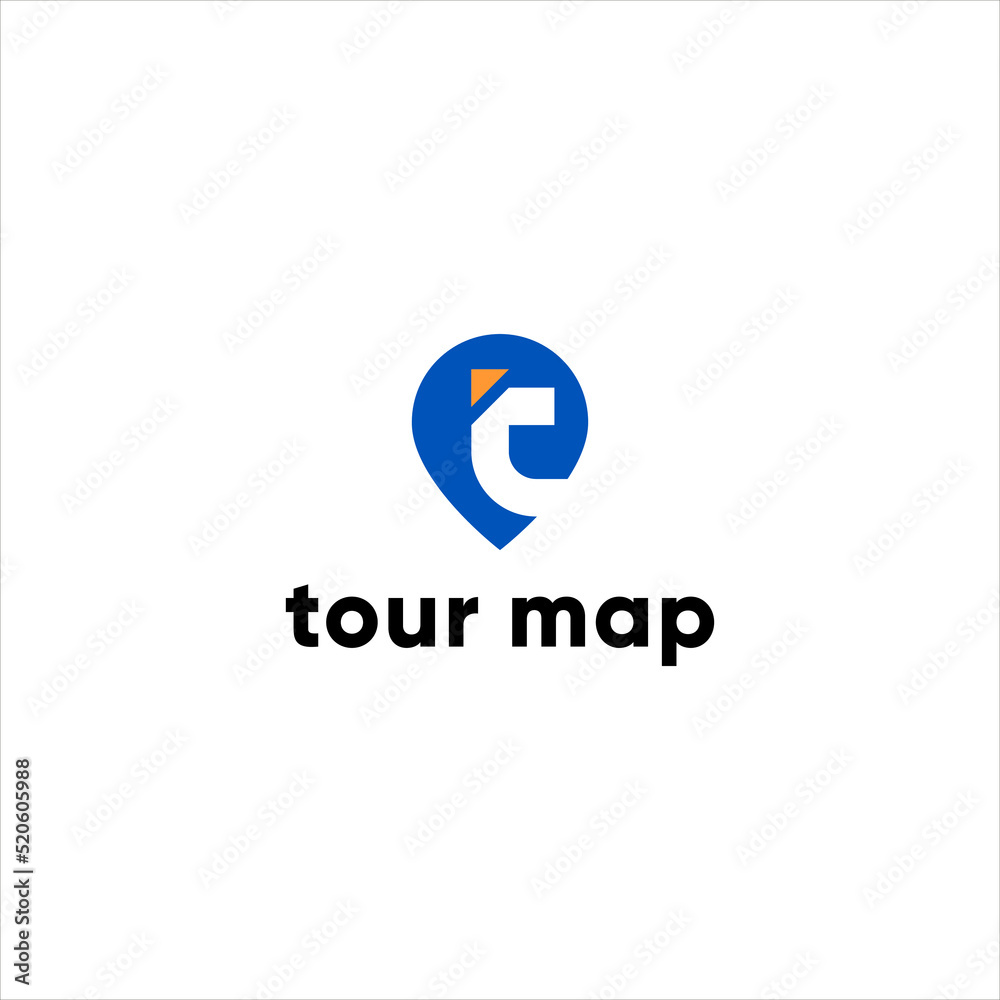 tour map logo , pin and letter t logotype vector - obrazy, fototapety, plakaty 