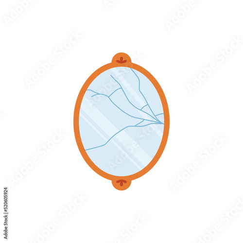 Broken mirror with cracked glass, flat vector illustration isolated on white background.