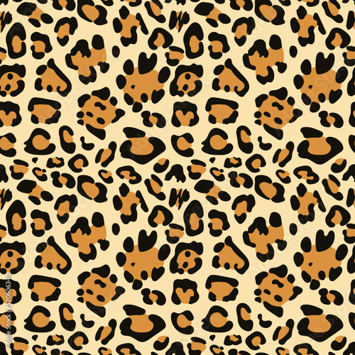 Seamless pattern with leopard pattern, animal fur, Leopard spotted skin texture. Vector illustration.