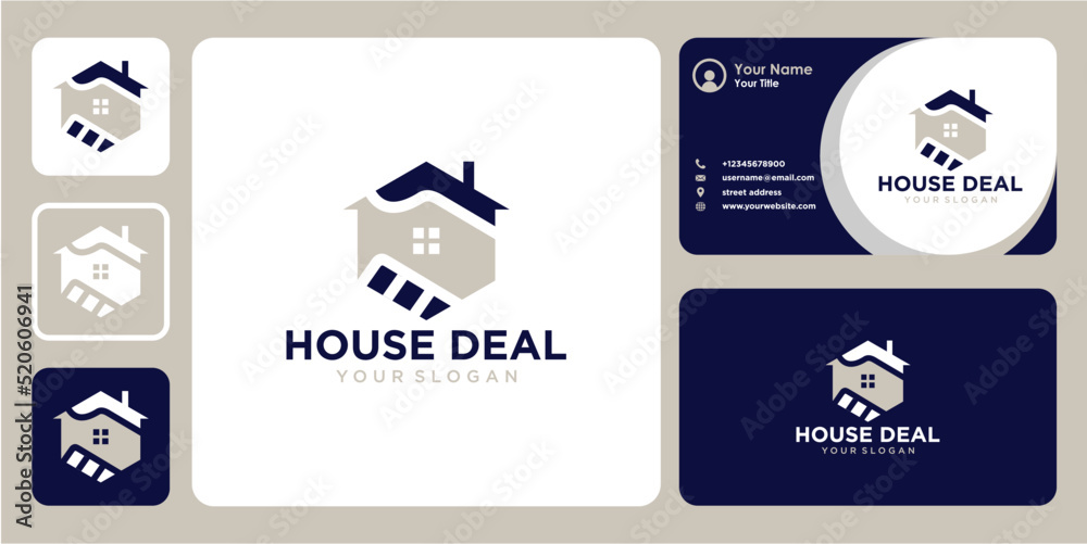 Fototapeta premium house logo design with deal and business card