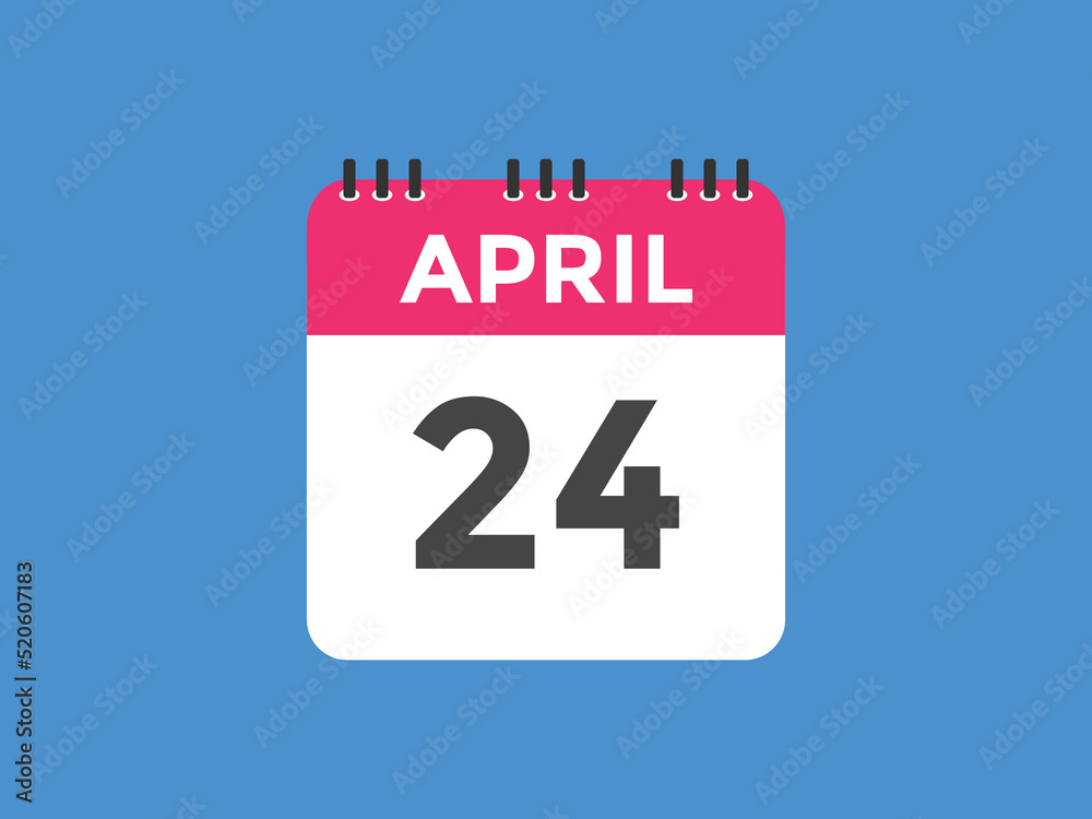April 24 calendar reminder. 24th April daily calendar icon template. Vector illustration
April 24 calendar reminder. 24th April daily calendar icon template. Vector illustration